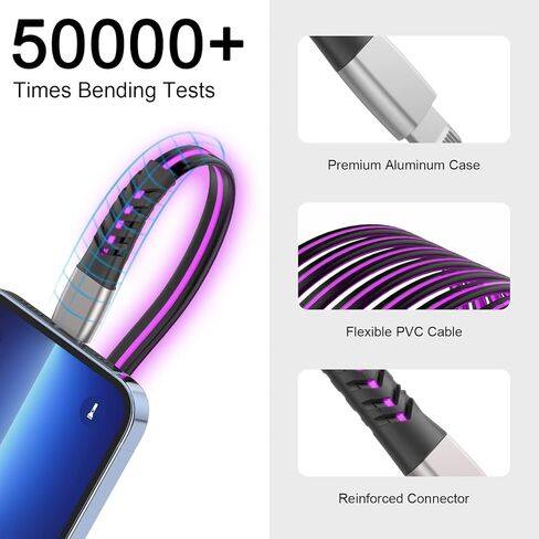 كابل Lightning طويل بطول 6 أقدام، [معتمد من MFi] شاحن iPhone LED يضيء سلك شحن سريع متوافق مع iPhone 14 13 12 Pro Max 11 Pro XR XS Max X 8 7 6 5S iPad، Airpods in Saudi Arabia