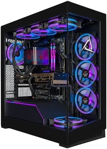 كمبيوتر CLX Horus للألعاب - AMD Ryzen 9 9950X3D 4.3 جيجا هرتز، GeForce RTX 5080، 4 تيرابايت NVMe M.2 SSD، ذاكرة DDR5 RGB 96 جيجابايت، 360 مم AIO، واي فاي، ويندوز 11 هوم، أسود in Kuwait