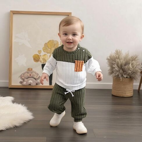 Toddler Boys Clothes Set Color Block Long Sleeve Pullover Sweatshirt Tops Pants 2Pcs Infant Boy Fall Winter Outfits in Saudi Arabia