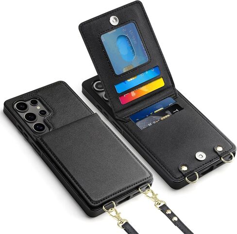 Vofolen for Samsung Galaxy S25 FE Case with Card Holder Crossbody Lanyard Strap Leather Wallet Case with Magnetic Clasp Kickstand Heavy Duty Protective Flip Cover for Galaxy S25FE for Women Black in Saudi Arabia