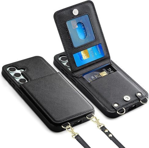 Vofolen for Samsung Galaxy S25 FE Case with Card Holder Crossbody Lanyard Strap Leather Wallet Case with Magnetic Clasp Kickstand Heavy Duty Protective Flip Cover for Galaxy S25FE for Women Black in Saudi Arabia