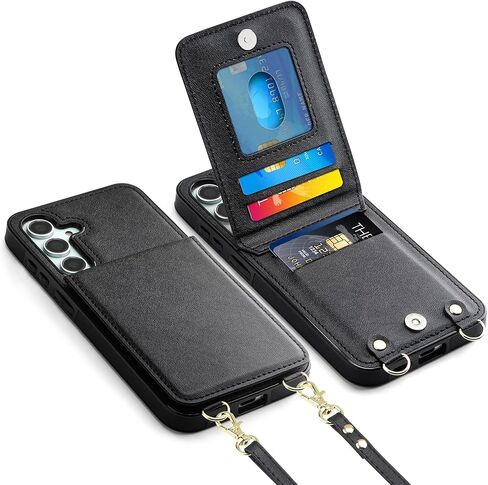 Vofolen for Samsung Galaxy S25 FE Case with Card Holder Crossbody Lanyard Strap Leather Wallet Case with Magnetic Clasp Kickstand Heavy Duty Protective Flip Cover for Galaxy S25FE for Women Black in Saudi Arabia
