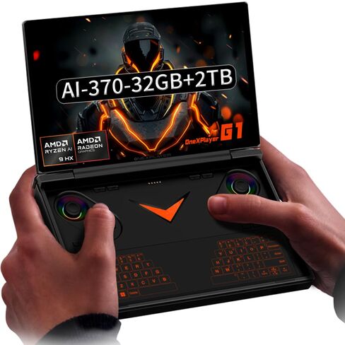 ONE XPLAYER G1 (AMD-AI-370-64GB+2TB) 8.8 بوصة وحدة تحكم ألعاب فيديو صغيرة محمولة باليد ويندوز 11 نظام التشغيل المنزلي 144 هرتز 2560X1600 كمبيوتر لوحي للجيب يعمل باللمس أسود in Kuwait