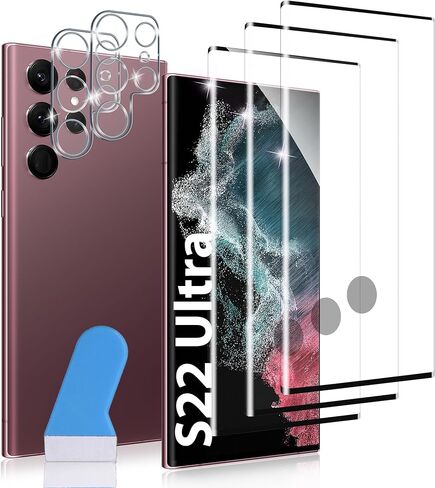 3 عبوات لهاتف Samsung Galaxy S22 Ultra / S23 Ultra واقي شاشة [ليس زجاجيًا]، متوافق مع بصمات الأصابع بالموجات فوق الصوتية، منحني ثلاثي الأبعاد مضاد للخدش، تركيب خالٍ من الفقاعات in Kuwait