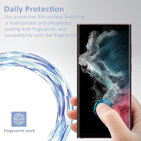 3 عبوات لهاتف Samsung Galaxy S22 Ultra / S23 Ultra واقي شاشة [ليس زجاجيًا]، متوافق مع بصمات الأصابع بالموجات فوق الصوتية، منحني ثلاثي الأبعاد مضاد للخدش، تركيب خالٍ من الفقاعات in Kuwait