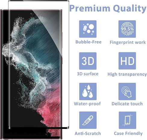 3 عبوات لهاتف Samsung Galaxy S22 Ultra / S23 Ultra واقي شاشة [ليس زجاجيًا]، متوافق مع بصمات الأصابع بالموجات فوق الصوتية، منحني ثلاثي الأبعاد مضاد للخدش، تركيب خالٍ من الفقاعات in Kuwait