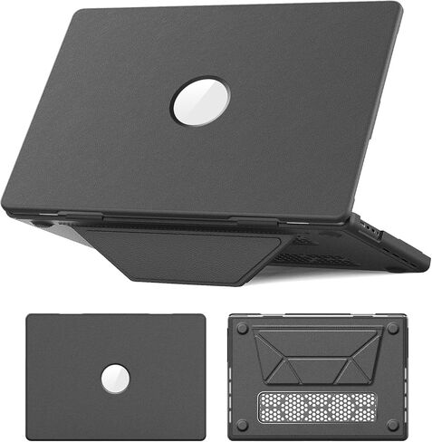 متوافق مع حافظة MacBook Pro 16 بوصة 2024 2023 2022 2021 M4 M3 M2 M1 A3403 A3186 A2991 A2780 A2485 Pro Max Chip Case، غطاء صلب للكمبيوتر المحمول من جلد البولي يوريثان مع غطاء صلب للكمبيوتر الشخصي وحامل (أسود) in Kuwait