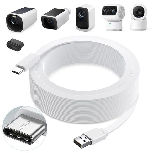 كابل طاقة 25 قدم لـ eufy SoloCam S220، C210، كابل تمديد الطاقة لـ eufyCam 3/S330، 3C/S300، سلك شحن مسطح مقاوم للطقس لكاميرا eufy Indoor Cam S350/C220/C210، للاستخدام الداخلي والخارجي in Kuwait