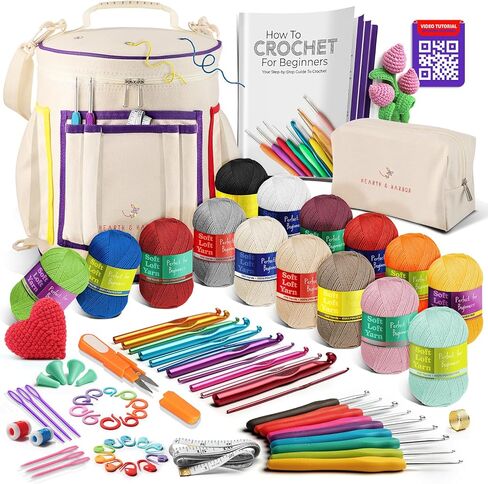 Hearth & Harbor Crochet Bag Organizer – Durable Knitting Bag, Yarn Organizer for Accessories and Supplies, Canvas Yarn Holder, Crochet Carrying Case with Accessories Pouch, Storage Organizer – Green in Kuwait