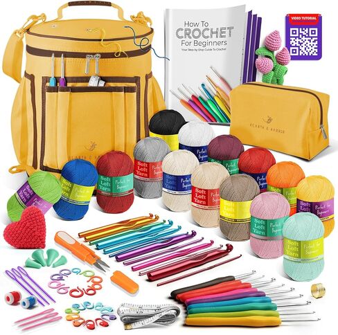 Hearth & Harbor Crochet Bag Organizer – Durable Knitting Bag, Yarn Organizer for Accessories and Supplies, Canvas Yarn Holder, Crochet Carrying Case with Accessories Pouch, Storage Organizer – Green in Kuwait