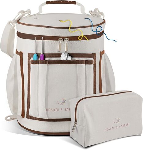 Hearth & Harbor Crochet Bag Organizer – Durable Knitting Bag, Yarn Organizer for Accessories and Supplies, Canvas Yarn Holder, Crochet Carrying Case with Accessories Pouch, Storage Organizer – Green in Kuwait