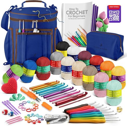 Hearth & Harbor Crochet Bag Organizer – Durable Knitting Bag, Yarn Organizer for Accessories and Supplies, Canvas Yarn Holder, Crochet Carrying Case with Accessories Pouch, Storage Organizer – Green in Kuwait