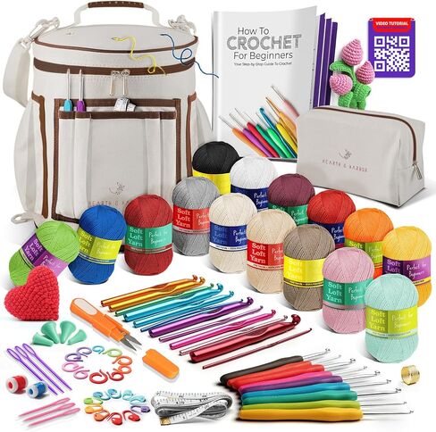 Hearth & Harbor Crochet Bag Organizer – Durable Knitting Bag, Yarn Organizer for Accessories and Supplies, Canvas Yarn Holder, Crochet Carrying Case with Accessories Pouch, Storage Organizer – Green in Kuwait