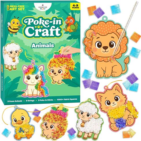 مجموعة أدوات Poke-In Craft Animals للأطفال من عمر 4 إلى 9 سنوات - مجموعة Poke It Art الخالية من الفوضى مع 9 حيوانات رغوية وأكثر من 1000 مربع من القماش للفتيات والفتيان والأطفال الصغار - طقم أدوات خرامة وخياطة للأطفال بعمر 4 سنوات فما فوق in Kuwait