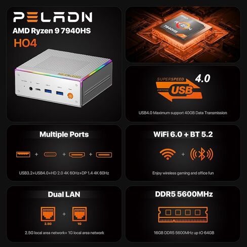 PELADN Mini PC Intel Core i7-12650H(Up to 4.7Ghz),Mini Computers 32GB RAM 1TB M.2 PCIe 3.0 NVMe 2280 SSD Mini Desktop Computers, WiFi6/Bluetooth5.2/4K DP HDMI Type-C USB4 for Home Office in Kuwait