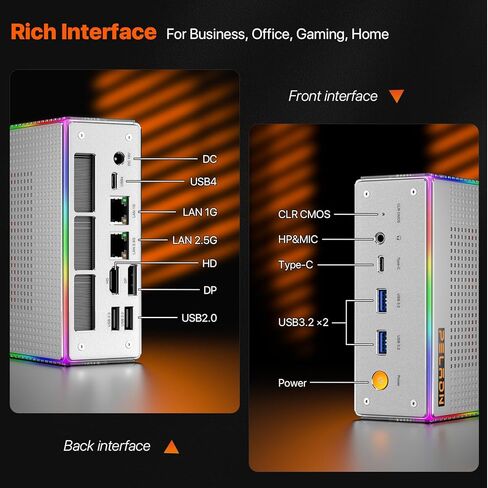 PELADN Mini PC Intel Core i7-12650H(Up to 4.7Ghz),Mini Computers 32GB RAM 1TB M.2 PCIe 3.0 NVMe 2280 SSD Mini Desktop Computers, WiFi6/Bluetooth5.2/4K DP HDMI Type-C USB4 for Home Office in Kuwait