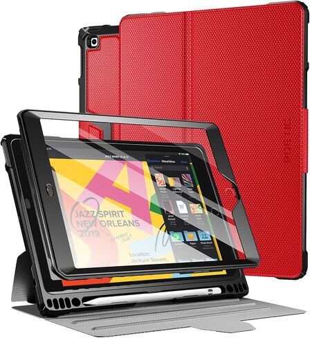 Poetic Explorer Case Designed for iPad 10.2 9th Generation (2021) / 8th Gen (2020) /7th Gen (2019) Case, Full Body Rugged Stand Folio Cover Case, Built-in Screen Protector and Pencil Holder, Black in Saudi Arabia