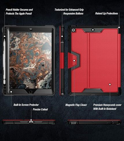 Poetic Explorer Case Designed for iPad 10.2 9th Generation (2021) / 8th Gen (2020) /7th Gen (2019) Case, Full Body Rugged Stand Folio Cover Case, Built-in Screen Protector and Pencil Holder, Black in Saudi Arabia