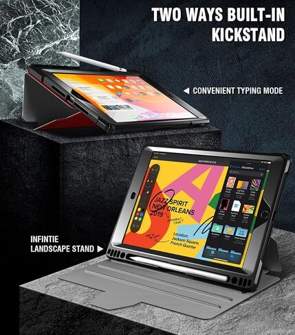 Poetic Explorer Case Designed for iPad 10.2 9th Generation (2021) / 8th Gen (2020) /7th Gen (2019) Case, Full Body Rugged Stand Folio Cover Case, Built-in Screen Protector and Pencil Holder, Black in Saudi Arabia