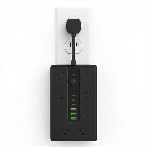 Power Board Surge Protector with 16 sockets, Equipped with 3 USB A and 3 USB C Ports, Suitable for Various Devices, Including Home, Office, and Dormitory (black6.5FT) in Kuwait