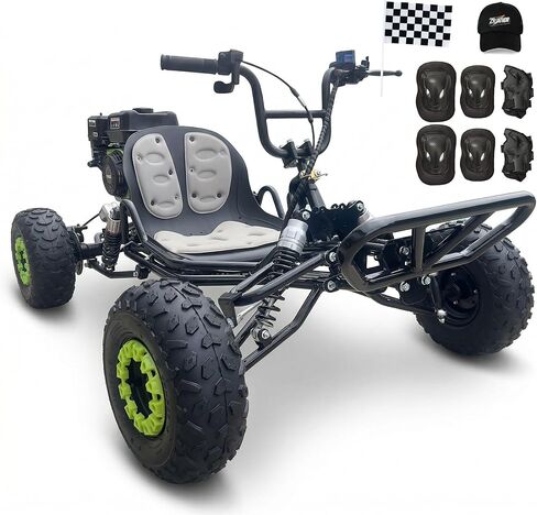 Zyliathor 212cc 4-Stroke Go Kart تعمل بالغاز، CVT Go Kart مع سلسلة 420، حتى 45 ميلاً في الساعة، قرص خلفي هيدروليكي، تعليق مستقل رباعي العجلات، إطارات 145/70-6، للمراهقين والبالغين، مسارات الفناء الخلفي in Kuwait
