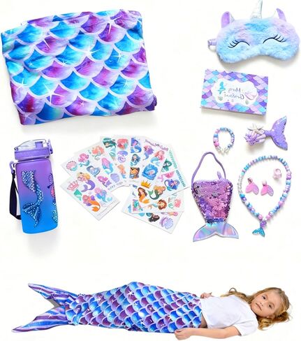 Mermaid Tail Blanket for Girls Valentine's Day Easter Gifts for Girl Birthday Diamond Art Kits with Soft Wearable Blanket Water Bottle in Saudi Arabia