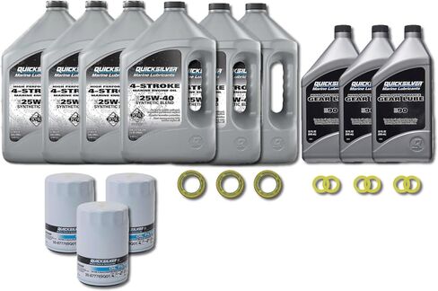 MERCURY Verado Quicksilver TRIPLE ENGINE 100 Hour 25W40 Oil Change & Lower Unit Maintenance Kit Hi-Performance Gear Lube Kit w/Gaskets L6 200/225/250/275/300/350/400HP Outboard Models (25W40 w/Pump) in Saudi Arabia