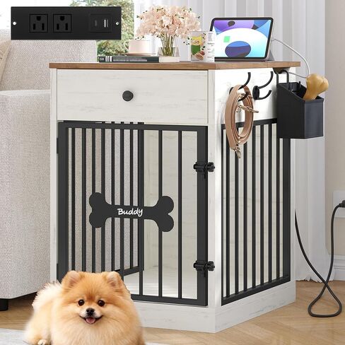 Hzuaneri 24.6 in Dog Crate Furniture with Storage & Power Indoor Dog Kennel in Saudi Arabia