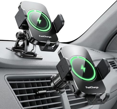 2026 【80+LBS الأقوى أمانًا】 ترقية حامل هاتف السيارة، شاحن سيارة لاسلكي يدور 360 درجة مع مشبك خطاف معدني وأقوى شفط لفتحة الزجاج الأمامي للوحة القيادة لهاتف iPhone 17 16 Samsung in Kuwait