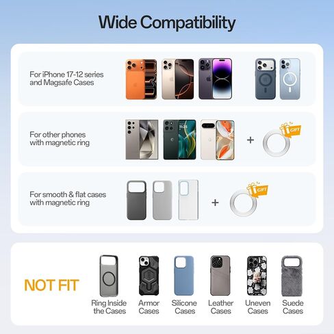 حامل هاتف مطور لعام 2024 لفتحة تهوية السيارة - [بدون استخدام اليدين] حامل هاتف السيارة مع مشبك أوسع ومشبك خطاف معدني، حامل سيارات عالمي متوافق مع iPhone 16 Pro Max 15 14 13 All in Kuwait