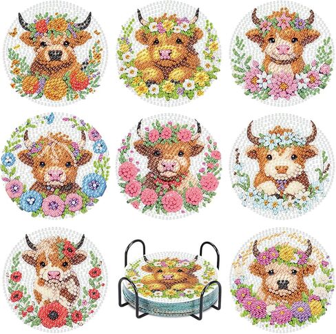 ASTALRCUS 8 PCS Coffee Diamond Art Coasters Kits ، Diamond Painting Coasters with Holder Set of 8 ، DIY Diamond Art Painting for Home Decor in Kuwait