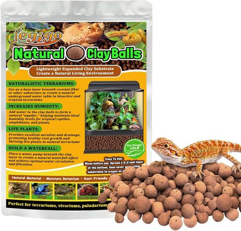 Legigo 10LBS Leca Balls Terrarium الركيزة للزواحف، العضوية خفيفة الوزن الطين الحصى طبقة الصرف الركيزة لTerrium النشطة بيولوجيا، كرات الطين الموسعة الكرات المائية لخزان الزواحف والنباتات in Kuwait