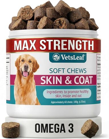 Skin & Coat Dog Chews – Collagen, Omega-3, EPA & DHA for Skin Health & Coat Shine – Antioxidant-Rich Supplement with Vitamin A & D3 – Supports Brain, Energy, and Balanced Blood Sugar in Saudi Arabia