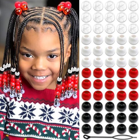 NAISKA 60Pcs Valentines Hair Beads for Kids Girls White Beads for Hair Cute Dreadlock Beads Colorful Clear Hair Beads for Braids Small Pony Beaded Hair Clips Valentine's Day Loc Beads Hair Jewelry in Saudi Arabia