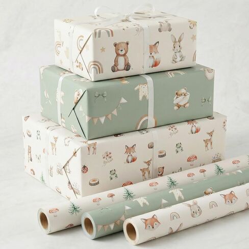 ZICOTO Beautiful Gift Wrapping Paper Rolls for Baby Shower - Cute Set of 3 Quality Rolls For Birthdays & Baby Showers - Add a Touch of Magic to Every Gift You Wrap - 17 x 120 in in Saudi Arabia