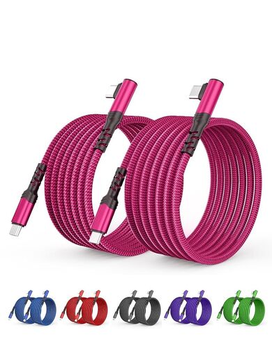 2-Pack USB C to USB C Cable 60W, 10ft+10ft Right Angle 90 Degree USB Type C Charger Fast Charging Cord for iPhone 17 Pro Max/16/15/14/Samsung S26/S25/S24/S23, MacBook, C Port iPad Mini/Air/Pro(Pink) in Kuwait