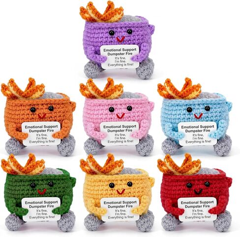 7 قطع من الكروشيه للدعم العاطفي مع بطاقة إيجابية، ملحقات مكتبية لطيفة مصنوعة يدويًا، هدايا عيد ميلاد لزملاء العمل لتخفيف التوتر للنساء والرجال، ديكور مكتب مضحك in Kuwait