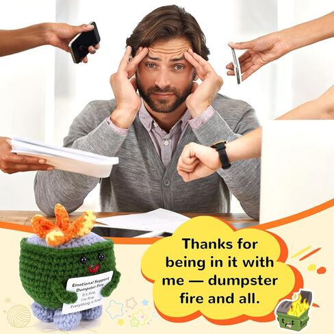 7 قطع من الكروشيه للدعم العاطفي مع بطاقة إيجابية، ملحقات مكتبية لطيفة مصنوعة يدويًا، هدايا عيد ميلاد لزملاء العمل لتخفيف التوتر للنساء والرجال، ديكور مكتب مضحك in Kuwait
