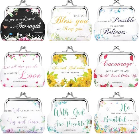9 Pcs Christian Coin Purse Bulk for Women Bible Verse Religious Kiss Lock Change Purses Inspirational Vintage Mini Cute Travel Pouches Wallet Bag for Ladies Mother Teacher Church Gifts in Saudi Arabia