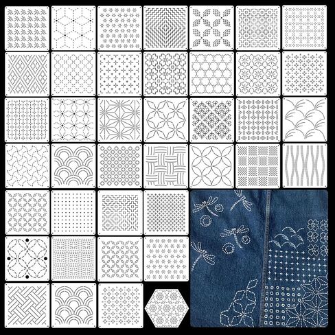 32-Piece Sashiko Stencil Kit, 5.1x5.1inch Reusable PET Plastic Templates for Embroidery & Quilting Patterns in Saudi Arabia