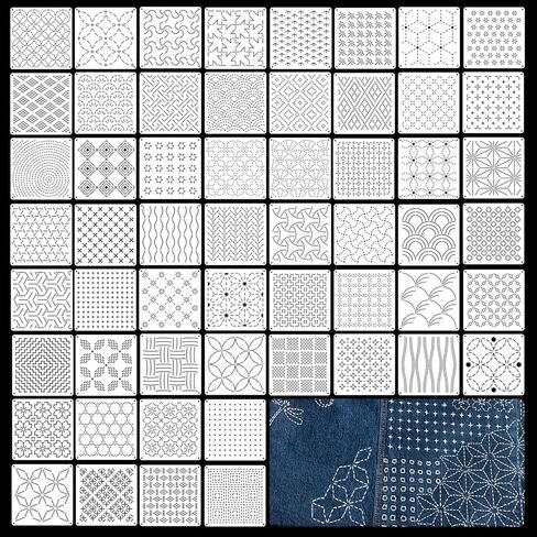 32-Piece Sashiko Stencil Kit, 5.1x5.1inch Reusable PET Plastic Templates for Embroidery & Quilting Patterns in Saudi Arabia