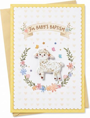 بطاقة المعمودية - Wood Wood Cross Premium Cardstock Card Card Homports Denical For Boys Girls Adults ، 5.5 × 8 بوصة مع مظروف وملصق in Kuwait