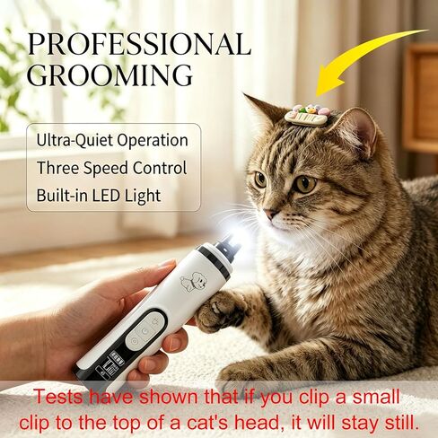 Silent Groom Pro Dog Nail Grinder -Professional Cat & Dog Nail Trimmers with light & 3 Speeds, Pet Nail Grinder Quiet and Painless Paws Grooming, Suitable for Small Medium Pets (2 Replacement Head) in Kuwait