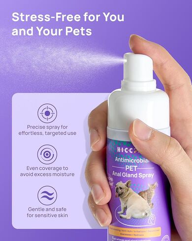 HICC PET رذاذ الغدة الشرجية 118 مل، علاج رذاذ البقع الساخنة للكلاب والقطط، رذاذ مضاد للحكة للكلاب، مهدئ لرائحة القضاء على الالتهاب، يوصى به الطبيب البيطري لدعم الغدة الشرجية in Kuwait