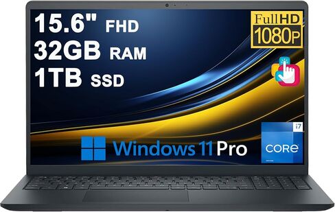 كمبيوتر محمول Dell 15 للأعمال بشاشة لمس FHD مضادة للتوهج مقاس 15.6 بوصة ومعالج Intel 10-core i7-1355U وذاكرة وصول عشوائي سعتها 16 جيجابايت ومحرك أقراص SSD سعة 1 تيرابايت من النوع C وبطارية طويلة الأمد Win11Pro in Kuwait