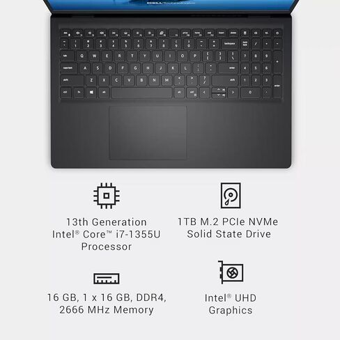 كمبيوتر محمول Dell 15 (2026)، شاشة لمس FHD مقاس 15.6 بوصة، الجيل الثالث عشر Intel Core i7-1355U، Wi-Fi 6، Copilot AI، Type-C، ذاكرة الوصول العشوائي 64 جيجابايت، 2 تيرابايت SSD، Windows 11 Pro للكمبيوتر المحمول التقليدي للأعمال والطلاب in Kuwait