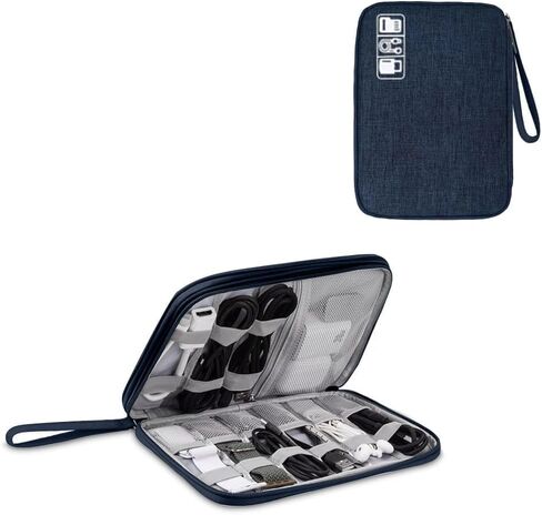 Electronic Cable Organizer Bag - Waterproof Travel Cord & Charger Case, Portable Shockproof Storage Pouch for Phone,Cables, Hard Drive(Black/L) in Saudi Arabia