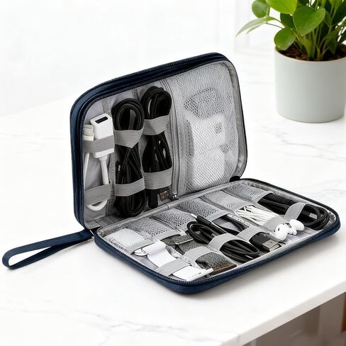 Electronic Cable Organizer Bag - Waterproof Travel Cord & Charger Case, Portable Shockproof Storage Pouch for Phone,Cables, Hard Drive(Black/L) in Saudi Arabia