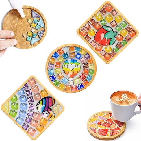 GHAHILI 4 Sets DIY Mosaic Kits for Adults Glass Mosaic Tiles for Crafts with Wooden Coasters for Women Mixed Color Mosaic Art Kit Craft Coaster Project Handmade Making Kit Set for Home Decor Gifts in Saudi Arabia