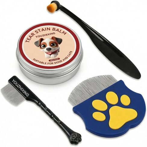 3-in-1 Tear Stain Remover for Dogs & Cats - 1oz Natural Eye Balm with Pro Brush & Fine-Tooth Comb - Professional Eye Gunk & Crust Remover for Maltese, Shih Tzu, White Fur - Safe & Hypoallergenic in Saudi Arabia